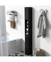 Gymax Tall Slim Bathroom Storage Cabinet Linen Tower w/Drawer Adjustable Shelves Black