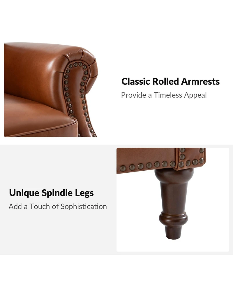 Traditional Raymond Genuine Leather Recliner with Classic Roll-arm
