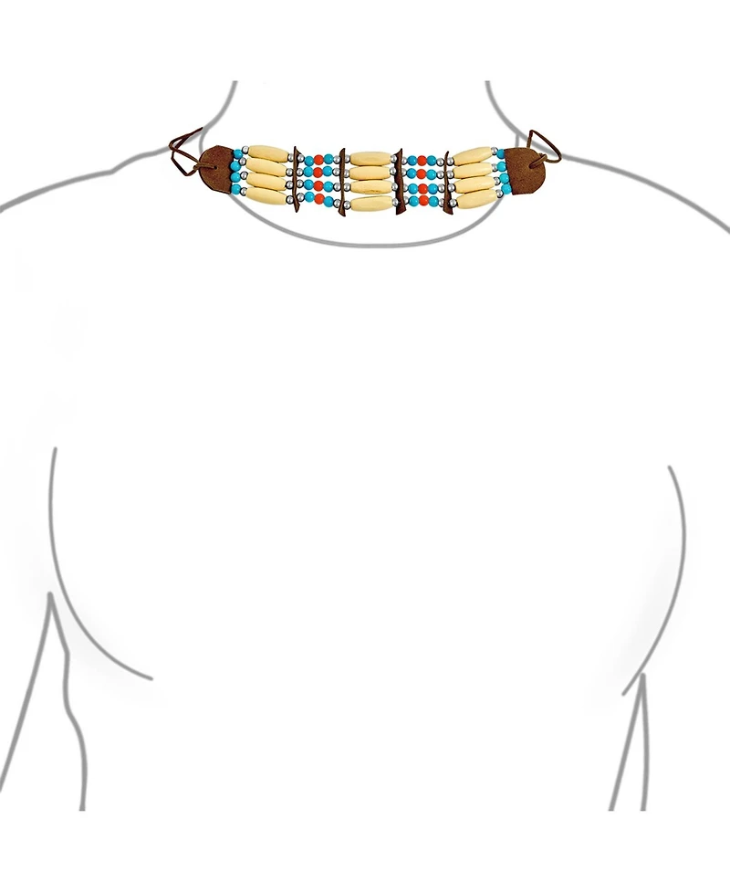 Bling Jewelry Boho Handmade 3 Row Line Bead Natural Wood Leather Tribal Wide Choker Necklace Adjustable