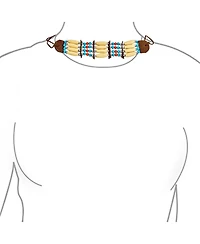 Bling Jewelry Boho Handmade 3 Row Line Bead Natural Wood Leather Tribal Wide Choker Necklace Adjustable