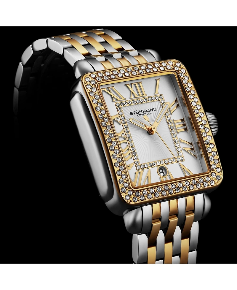 Stuhrling Women s VivreLuxe 34mm Rectangle Quartz Watch, Crystal Bezel, Roman Numeral Dial