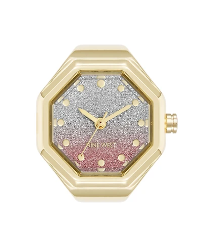 Nine West Women's Quartz Octagonal Ombre Glitter Gold-Tone Metal Alloy Ring Watch, 23mm