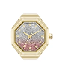 Nine West Women's Quartz Octagonal Ombre Glitter Gold-Tone Metal Alloy Ring Watch, 23mm