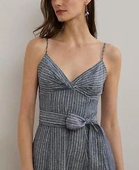 Lauren Ralph Lauren Women's Striped Belted Linen Sleeveless Dress