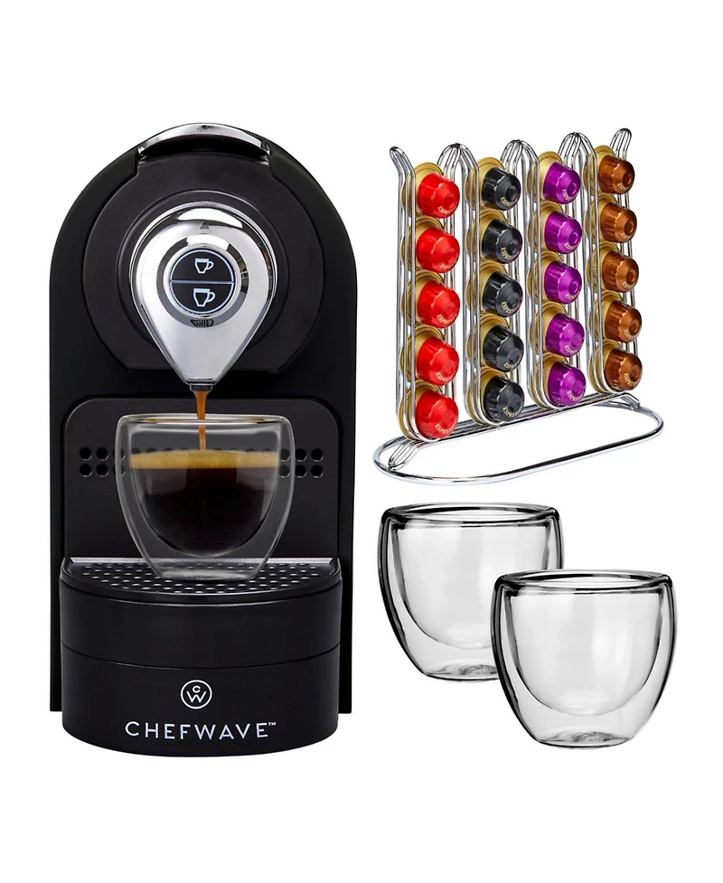 ChefWave Espresso Machine for Nespresso (Black), Capsule Holder and Cups Bundle