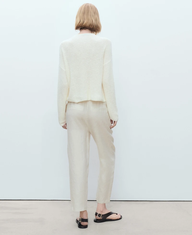 Mango Women's Straight Cropped Linen Trousers Pants