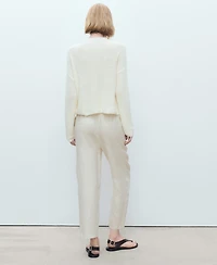 Mango Women's Straight Cropped Linen Trousers Pants