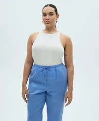 Mango Women's Straight Linen-Blend Trousers Pants