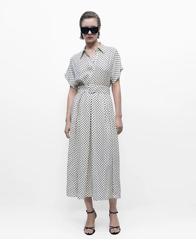 Mango Women's Belted Polka-Dot Dress