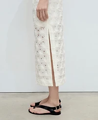 Mango Women's Openwork Textured Floral Skirt