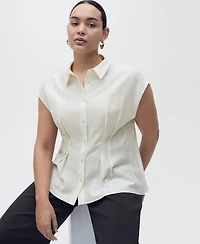 Mango Women's Short Sleeve Pleated Shirt