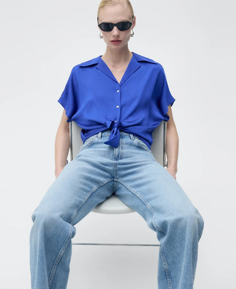 Mango Women's Short-Sleeved Satin Shirt