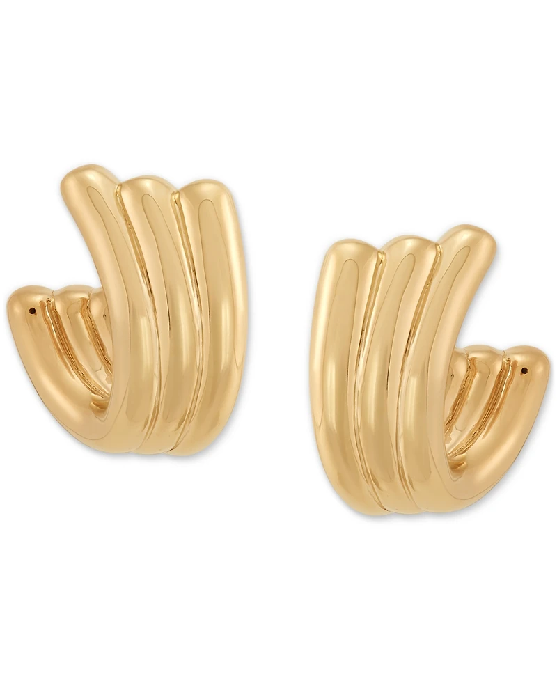 Polished Triple Tube Huggie Hoop Earrings in 18k Gold-Plated Sterling Silver, 0.79"