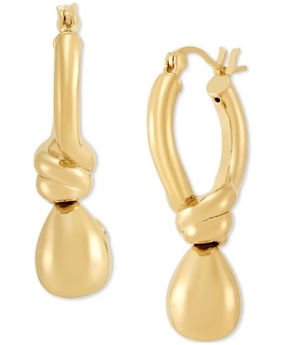 Polished Knot & Teardrop Dangle Hoop Earrings in 14k Gold