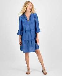 Style & Co Petite Tiered Chambray Dress, Exclusively at Macy's