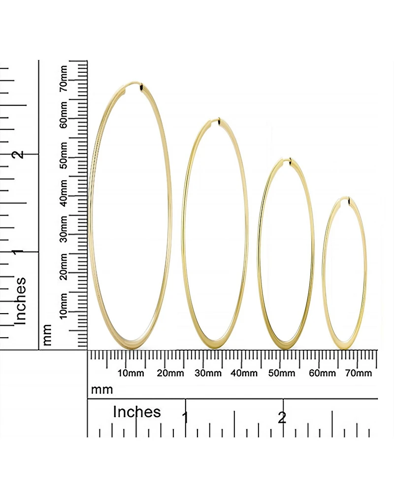 Bling Jewelry Set of 2 Minimalist Hoop Earrings 2MM Gold Plated 1.75 Inch & 2.5 Inch