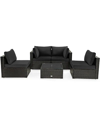 Gymax 5pieces Rattan Patio Conversation Set Sofa Furniture Set