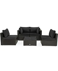 Gymax 5pieces Rattan Patio Conversation Set Sofa Furniture Set