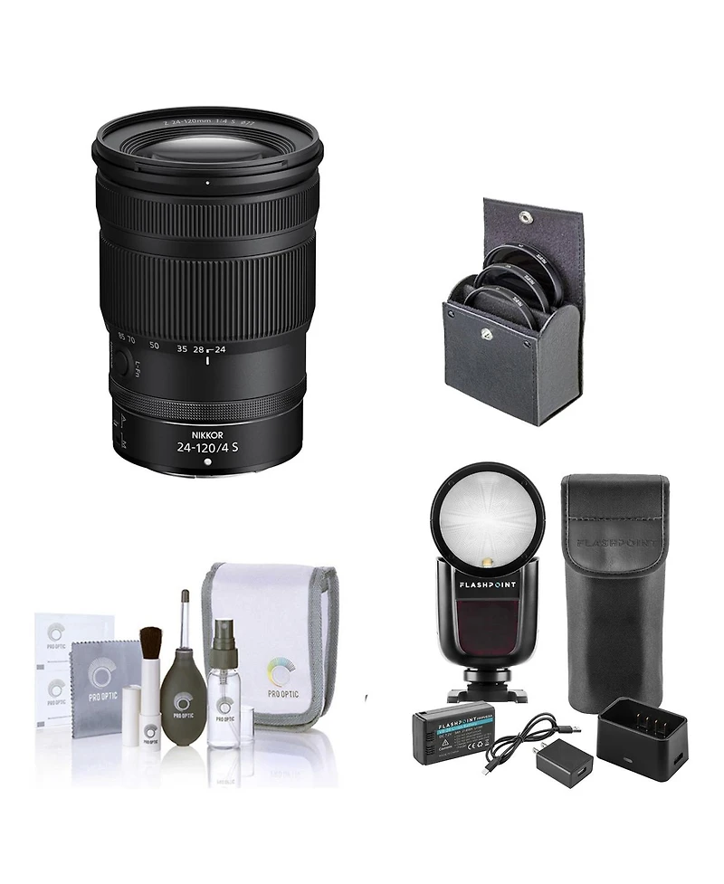 Nikon Nikkor Z 24-120mm f/4 S Lens, Bundle with Flashpoint Zoom Li-on X R2 Ttl On-Camera Round Flash Speedlight, 77mm Filter Kit, Cleaning Kit