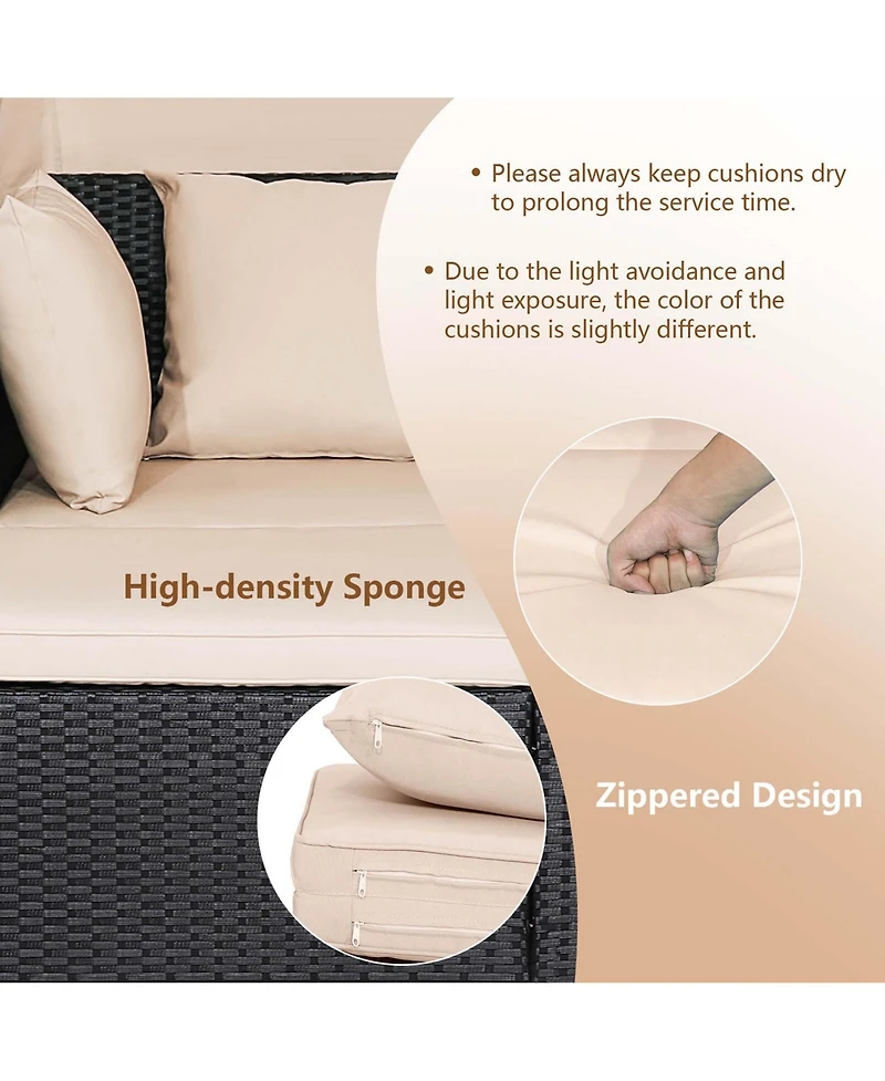 Patio Rattan Daybed Lounge Retractable Top Canopy Side Tables Cushions