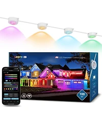 Lepro E1 Ai Permanent Outdoor Lights App Control, 100ft Smart Rgb+Ic Christmas House Lights with 60 Warm/Cool White Led Pucks, Alexa Google Enabled, A