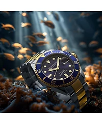 Stuhrling Original Men's Dive Watch, Swiss Movement, Stainless Steel, Blue Dial, Stainless Steel Bracelet, 100M Water Resistant