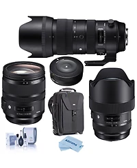 Sigma 14-24mm, 24-70mm, 70-200mm f/2.8 3-Lens Kit for Nikon F, Bundle with Usb Dock, Think Tank Airport Takeoff V2.0 Rolling Backpack, Cleaning Cloth