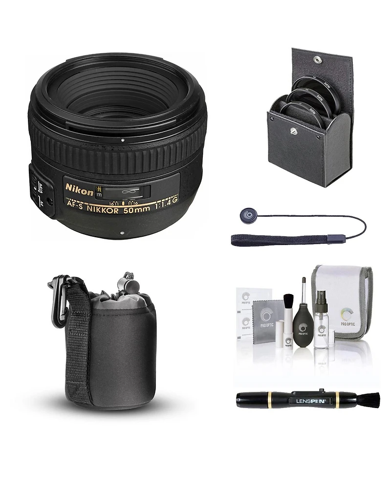 Nikon 50mm f/1.4G Af-s Nikkor Lens, Bundle with ProOptic 58mm Filter Kit, Lens Case, Lens Cleaner, Cleaning Kit, Lens Cap Tether