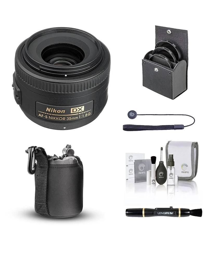 Nikon 35mm f/1.8G Dx Af-s Nikkor Lens, Bundle with ProOptic 52mm Filter Kit, Lens Case, Lens Cleaner, Cleaning Kit, Lens Cap Tether
