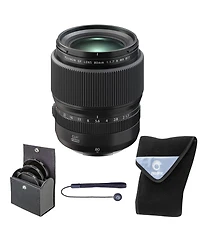 Fujifilm Gf 80mm f/1.7 R Wr Lens, Black, Bundle with 77mm Digital Essentials Filter Kit and 19x19" Lens Wrap