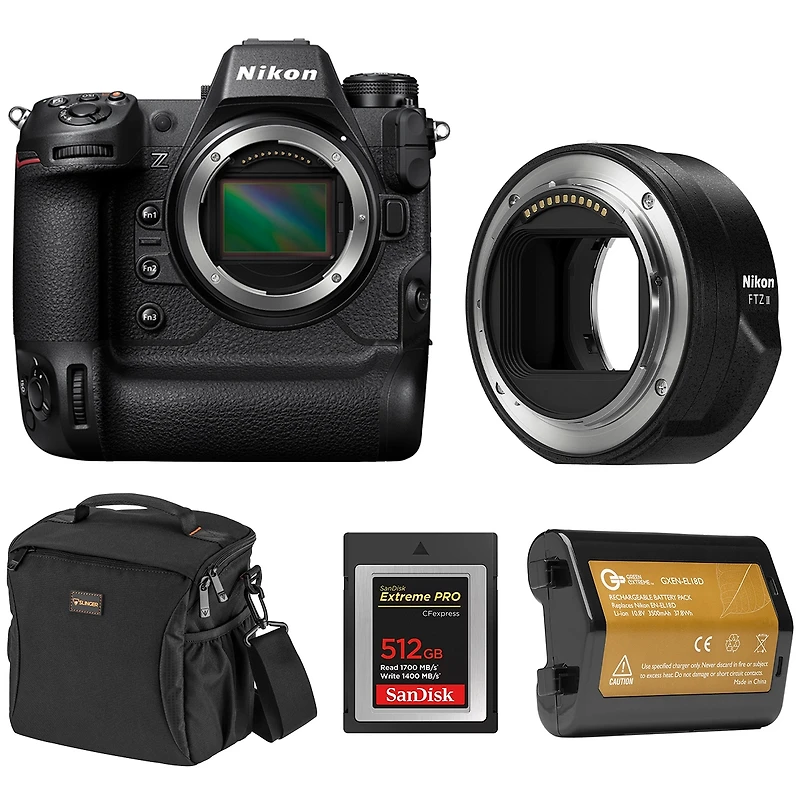 Nikon Z9 Mirrorless Camera with Ftz Ii Mount Adapter, Bundle with 512GB Memory Card, Li-Ion Battery and Shoulder Bag