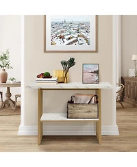 48 Inch 2-Tier Console Table with Gold Finished Frame-White