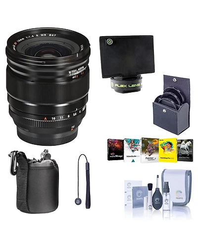 Fujifilm Xf 16mm f/1.4 R Wr Lens, Bundle with Flex Lens Shade, 67mm Filter Kit, Lens Case, Lens Cap Tether, Cleaning Kit, Pc Software Kit