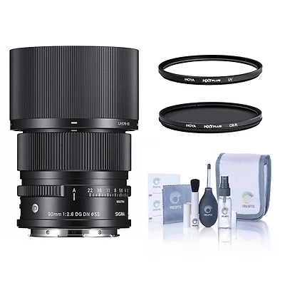 Sigma 90mm f/2.8 Dg Dn Contemporary Lens for L Mount, Bundle with Hoya Nxt Plus 55mm Uv+Cpl Filter Kit, Cleaning Kit