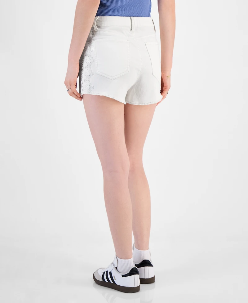 Tinseltown Juniors' Lace-Trimmed Mom Shorts
