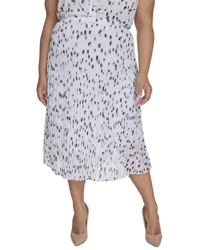 Calvin Klein Plus Pleated Dot-Print Skirt