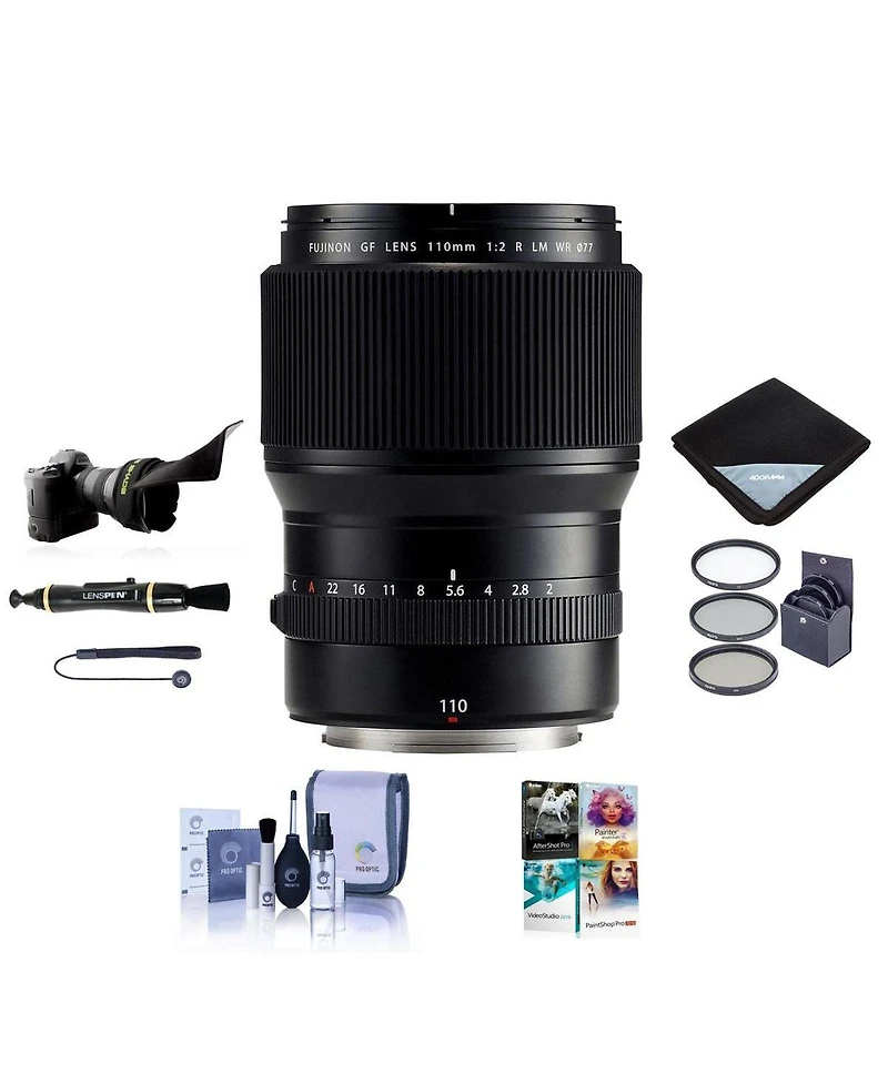 Fujifilm Gf 110mm f/2 R Lm Wr Lens, Bundle with ProOptic 77mm Filter Kit, Flex Lens Shade, Lens Wrap, LensPen Cleaner, Lens Cap Tether, Cleaning Kit,