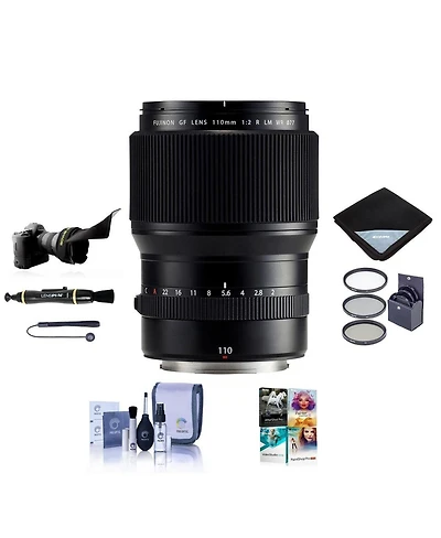 Fujifilm Gf 110mm f/2 R Lm Wr Lens, Bundle with ProOptic 77mm Filter Kit, Flex Lens Shade, Lens Wrap, LensPen Cleaner, Lens Cap Tether, Cleaning Kit,