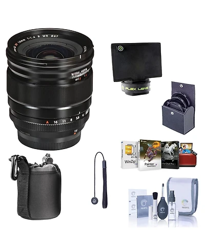 Fujifilm Xf 16mm f/1.4 R Wr Lens, Bundle with Flex Lens Shade, 67mm Filter , Lens Case, Lens Cap Tether, Cleaning