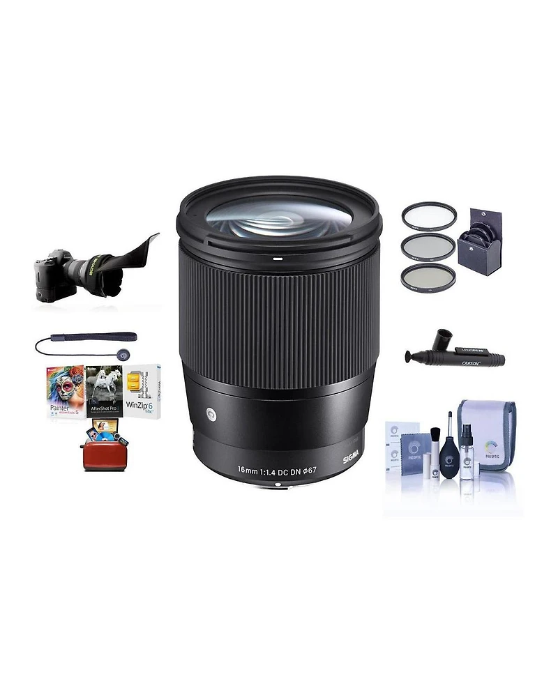 Sigma 16mm f/1.4 Dc Dn Contemporary Lens for Micro Four Thirds, Black, Bundle with ProOptic 67mm Filter Kit, Flex Lens Shade, Cleaning Kit, Cap Tether