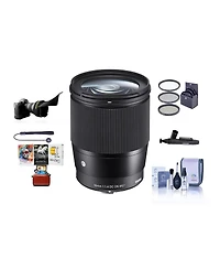 Sigma 16mm f/1.4 Dc Dn Contemporary Lens for Micro Four Thirds, Black, Bundle with ProOptic 67mm Filter Kit, Flex Lens Shade, Cleaning Kit, Cap Tether
