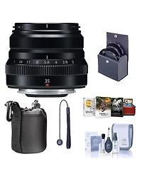 Fujifilm Xf 35mm f/2 R Wr Lens, Black, Bundle with 43mm Filter Kit, Lens Case, Cleaning Kit, Lens Cap Tether, Mac Software Kit