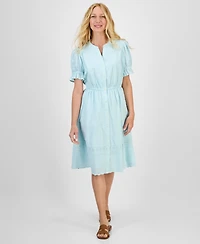 Style & Co Women's Split-Neck Cotton Eyelet Dress, Exclusively at Macy's