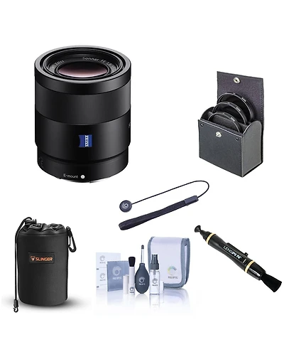 Sony Sonnar T Fe 55mm f/1.8 Za Lens for Sony E, Bundle with 49mm Filter Kit, Lens Case, Lens Cleaner, Cleaning Kit, Lens Cap Tether
