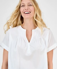 Style Co Women's Cotton Pintucked Camp Top, Exclusively at Macy's