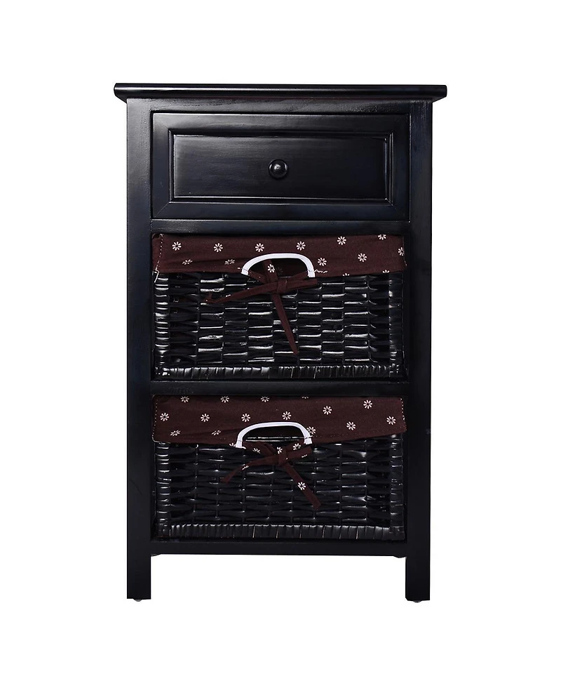 3 Tiers Wooden Storage Nightstand with 2 Baskets and 1 Drawer