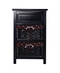 3 Tiers Wooden Storage Nightstand with 2 Baskets and 1 Drawer