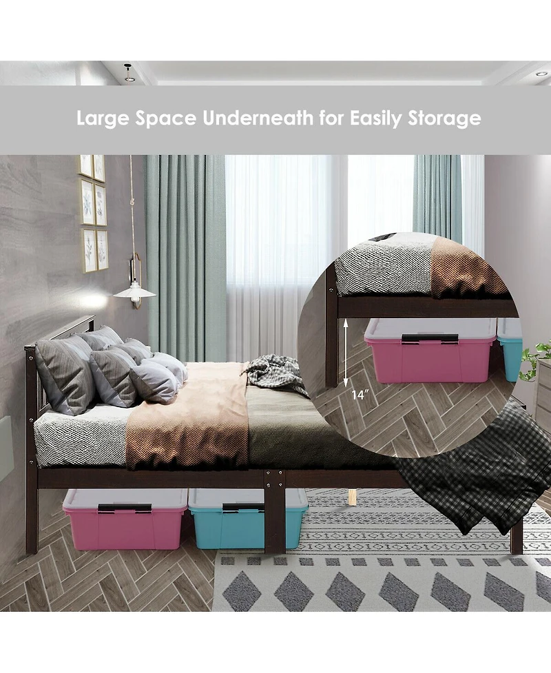 Wood Bed Frame Support Platform with Headboard and Footboard