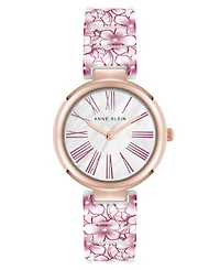 Anne Klein Women's Quartz Pink Flower Pattern Ceramic Bracelet Watch, 33mm