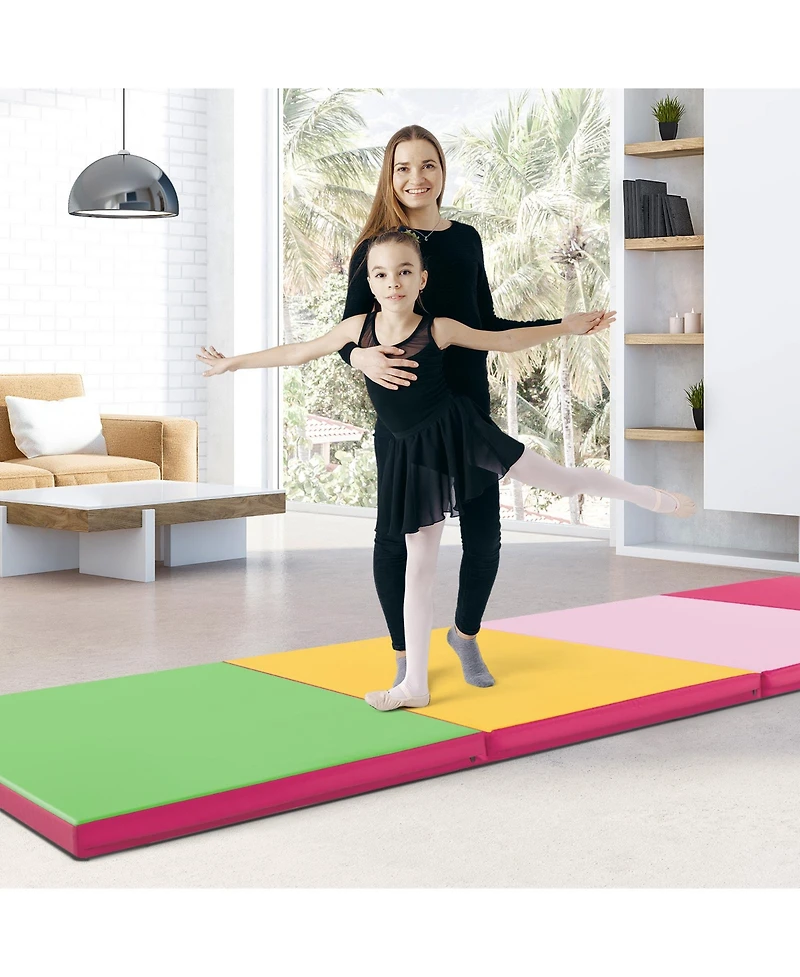 4-Panel Pu Leather Folding Exercise Mat with Carrying Handles-Green